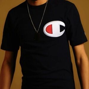 Vtg Champion Black Sz L Big C Logo Cotton Retro 80's Streetwear Skater T-Shirt